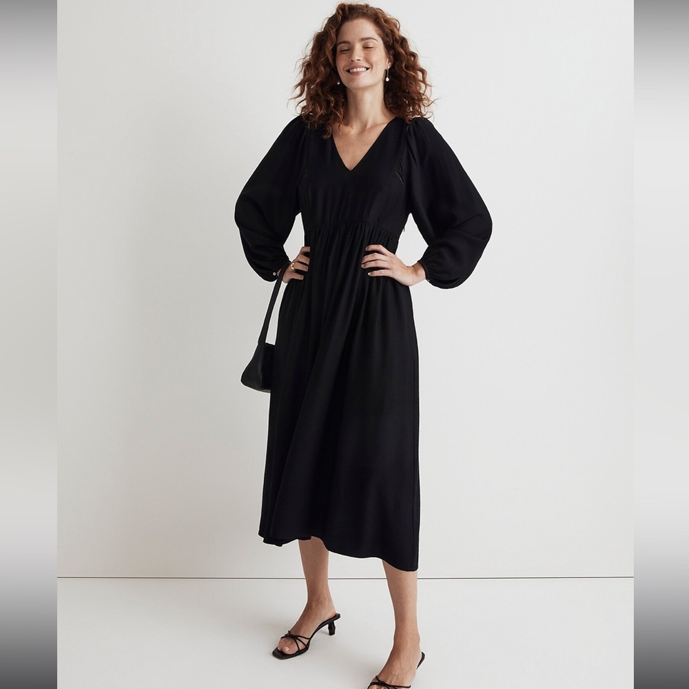Madewell V-Neck Empire Midi Dress in Black Size: XL NWT